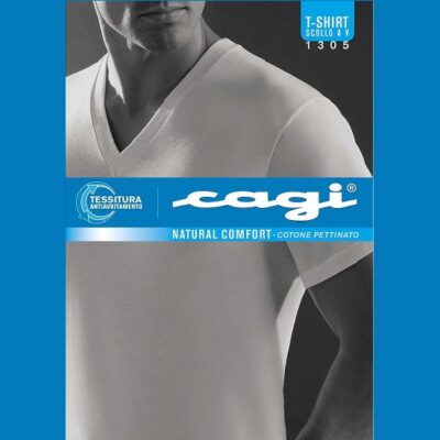 T-Shirt scollo a V art.1305 colore bianco - Cagi