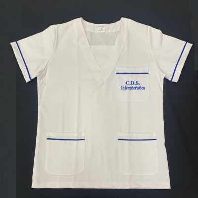 C.D.S. Infermieristica - divisa sanitaria con riporti blu e ricamo sul taschino